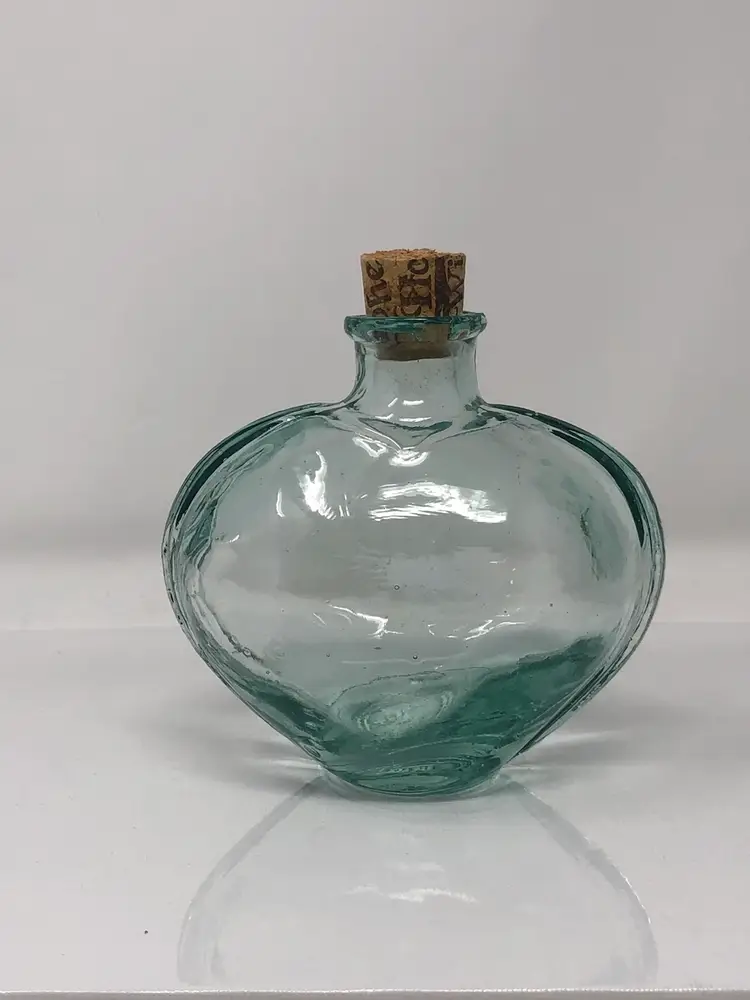 Heart-Shaped Green Glass Bottle with Cork Made in Spain