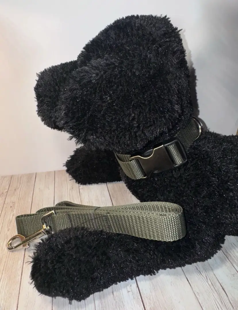 Dog Collar & Leash Hunter Green Woods Large Handmade Heavy Duty NEW