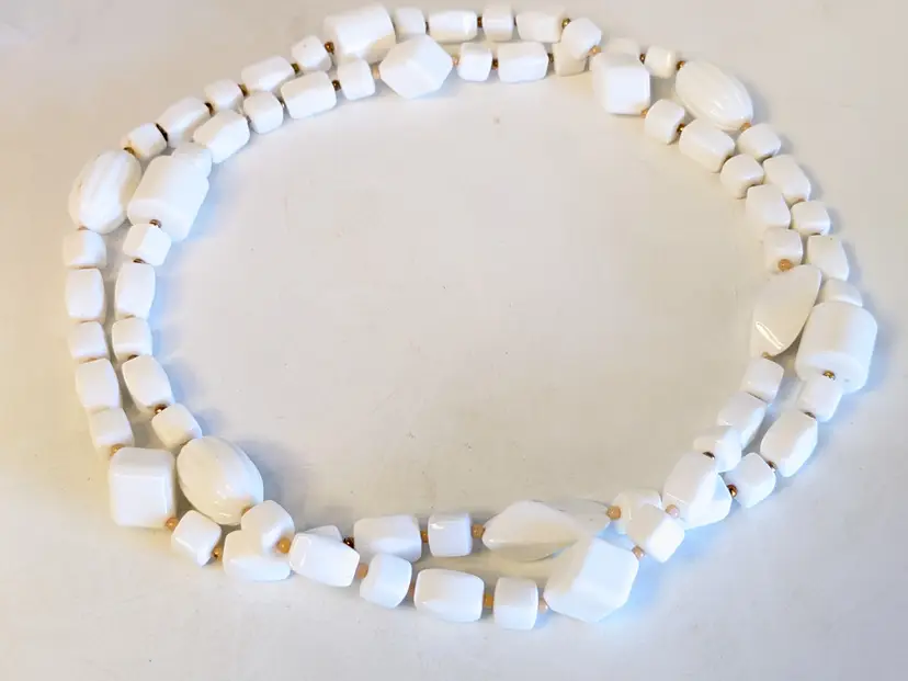 Vintage White Beaded Necklace Summer Jewelry
