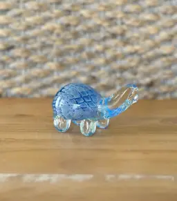 Glass Turtle Figurine Paperweight, Blue & Clear, Approx 4 1/2" Long Bubbles