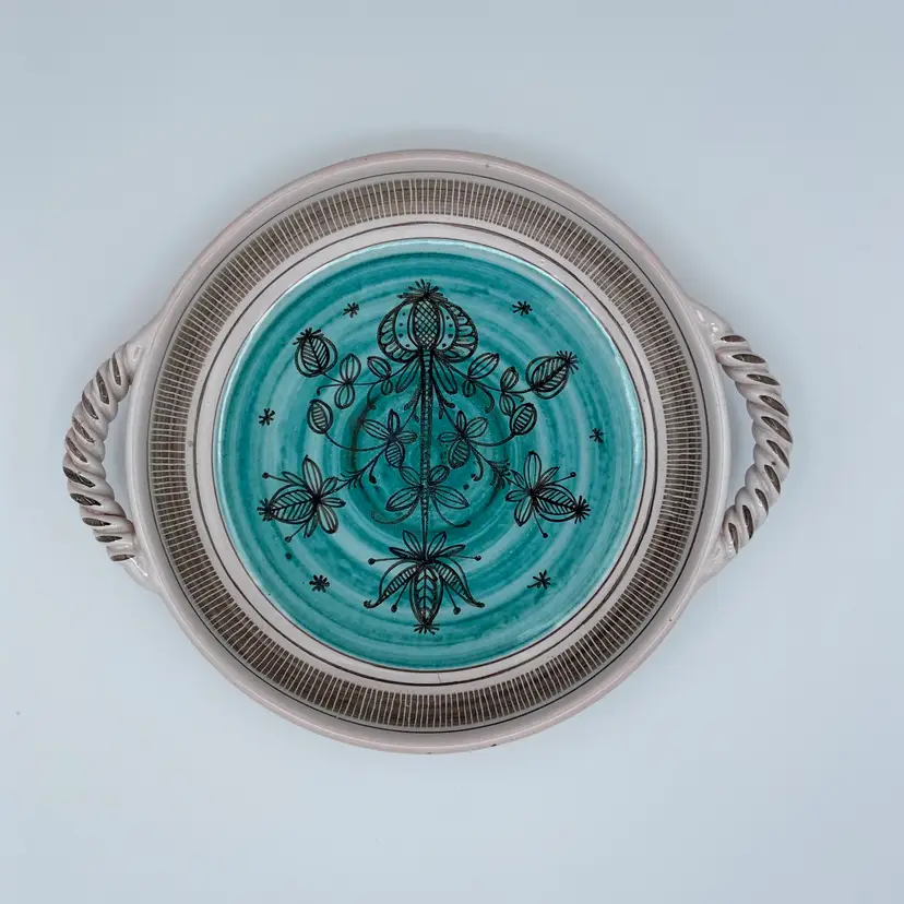 German teal, black & white twisted handled trinket tray
