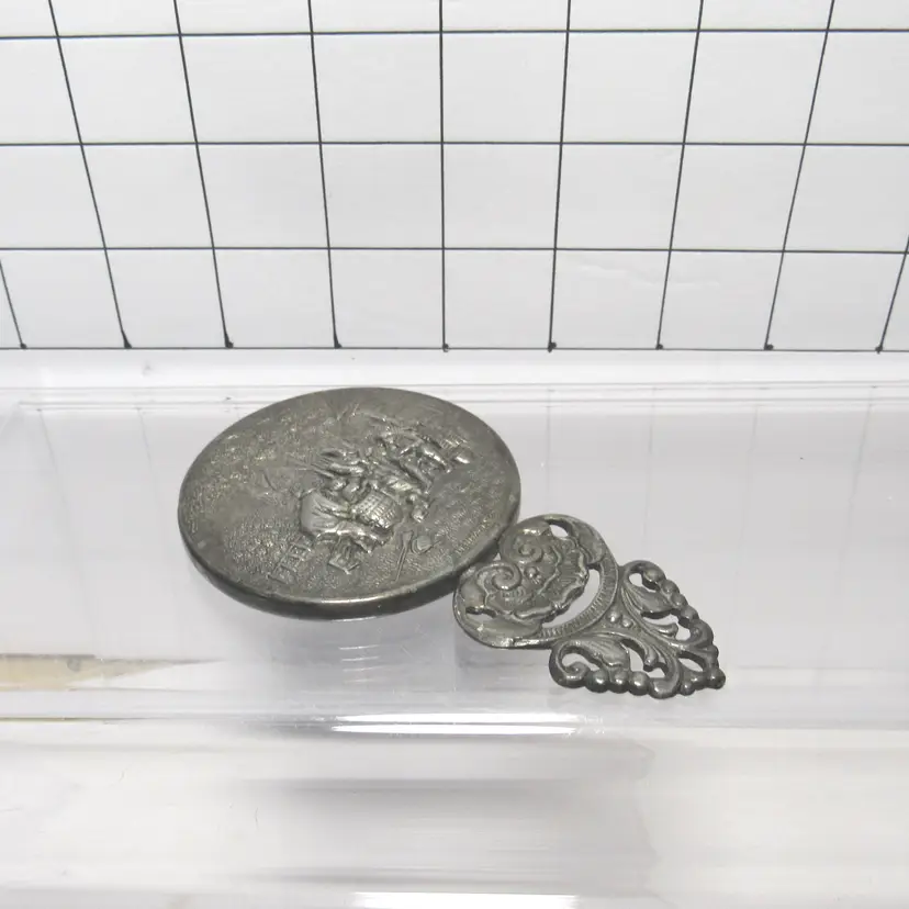 VTG Small Antique Silver or Pewter Hand Mirror 4 1/2" Denmark