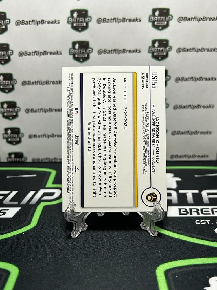 Jackson Chourio 2024 Topps Update Rainbow Foil Rookie Debut RC #US155 Milwaukee Brewers