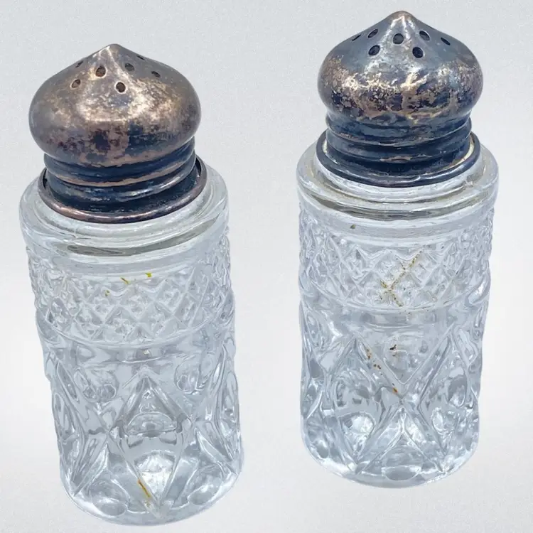 Sterling Lid Clear Glass Shakers Vintage Ware CottageCore