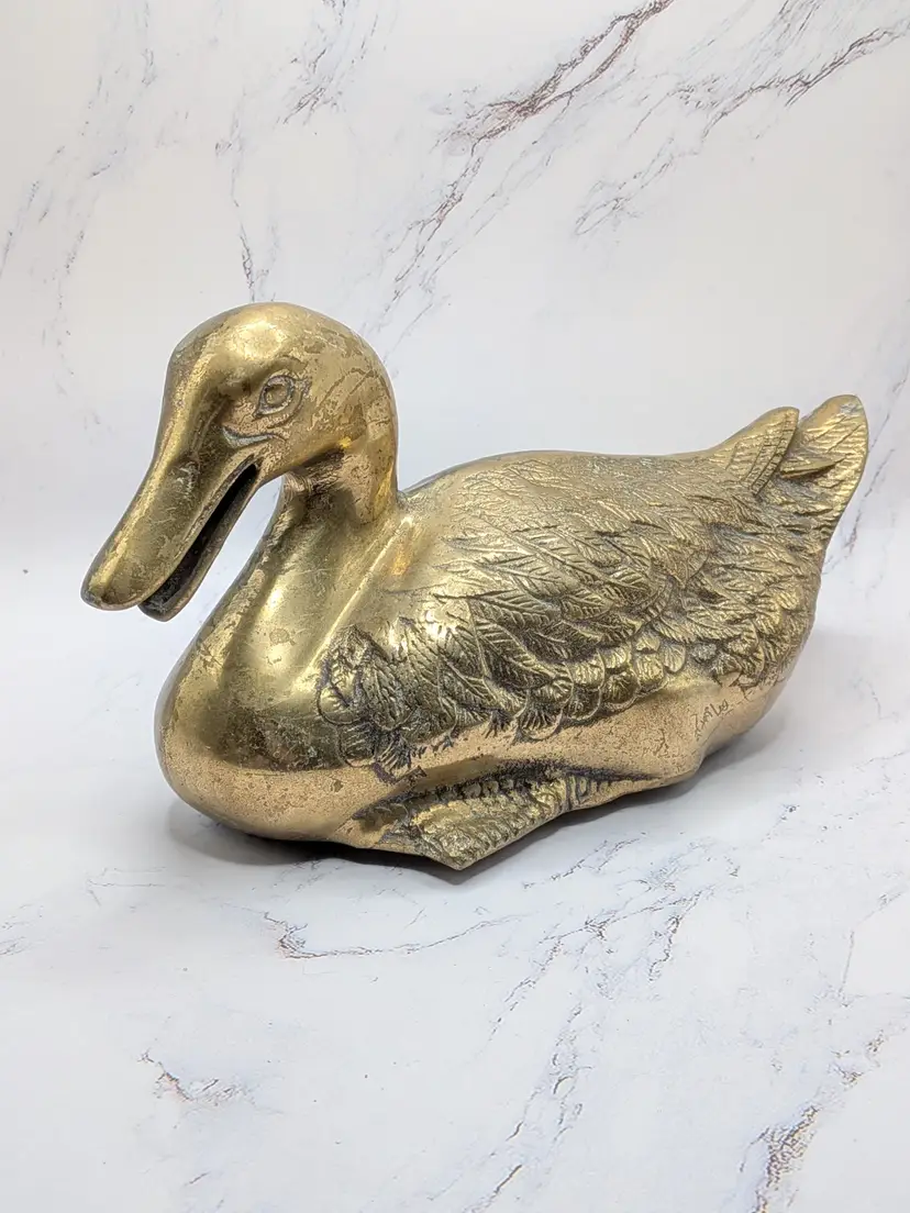 vintage brass duck unique natural oxidization patina htf