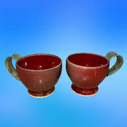 Pair of Studio Pottery Apple Coffee Mugs, Signed 🍎☕️