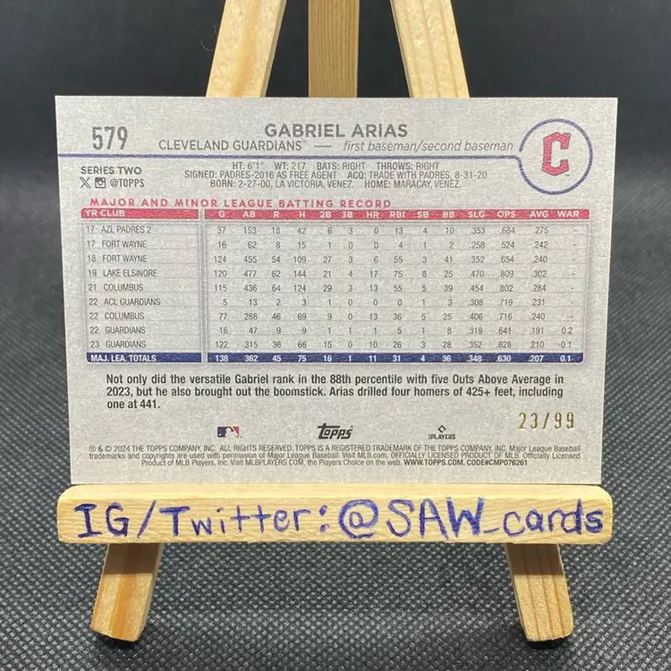 Gabriel Arias 2024 Topps Series 2 Vintage Stock /99 Cleveland Guardians