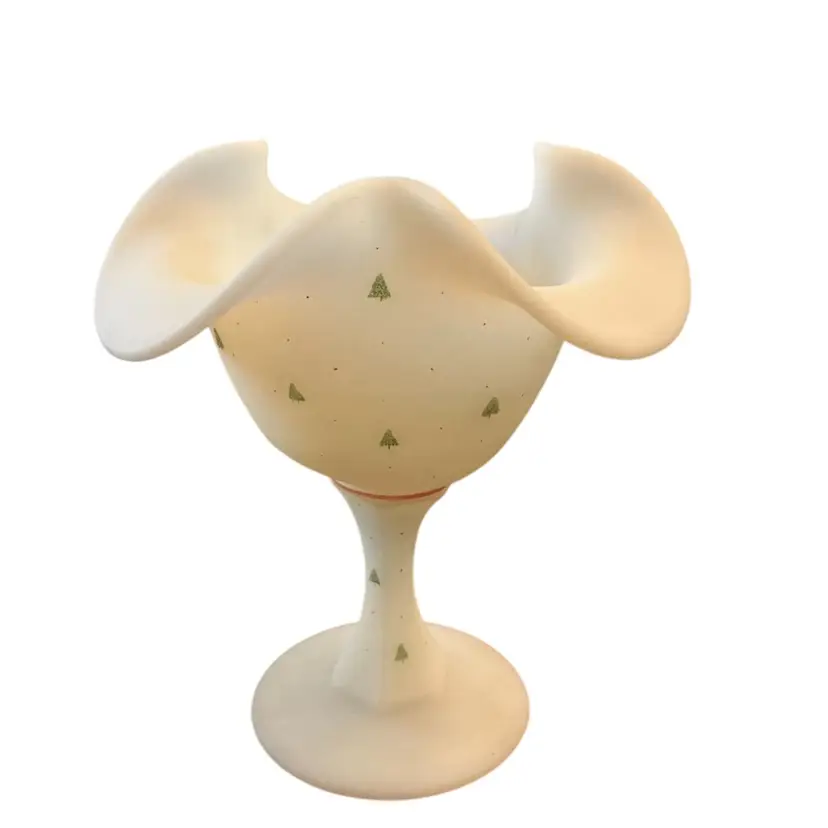 Fenton Hand Painted White Satin Ruffled Compote