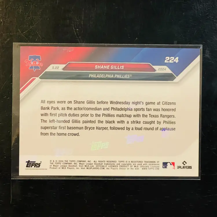 Shane Gillis Topps Now 1st Card - Actor/Comedian Tosses Strike Before Phillies' Win - Baseball Rookie Card