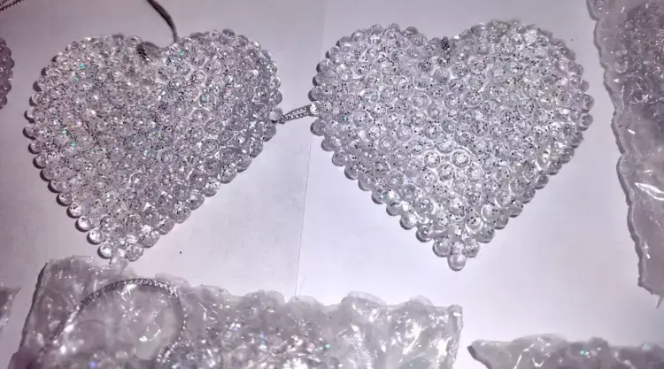 Set of 11 Vintage Glass Hearts Christmas Tree Ornaments