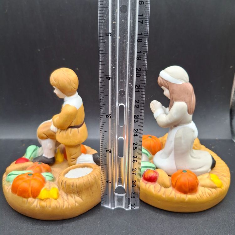 House Of Lloyd Thanksgiving Vintage Candleholder Set Pilgrim Boy And Girl