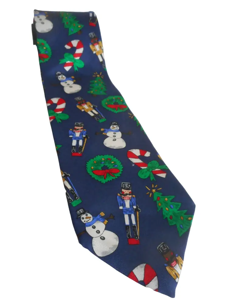 Silk Holiday Christmas Tie Blue snowman nutcracker Wreath X-mas Tree Candy Cane