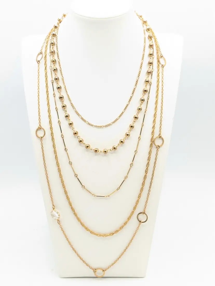 Layered Gold Tone Multi-Strand Necklace