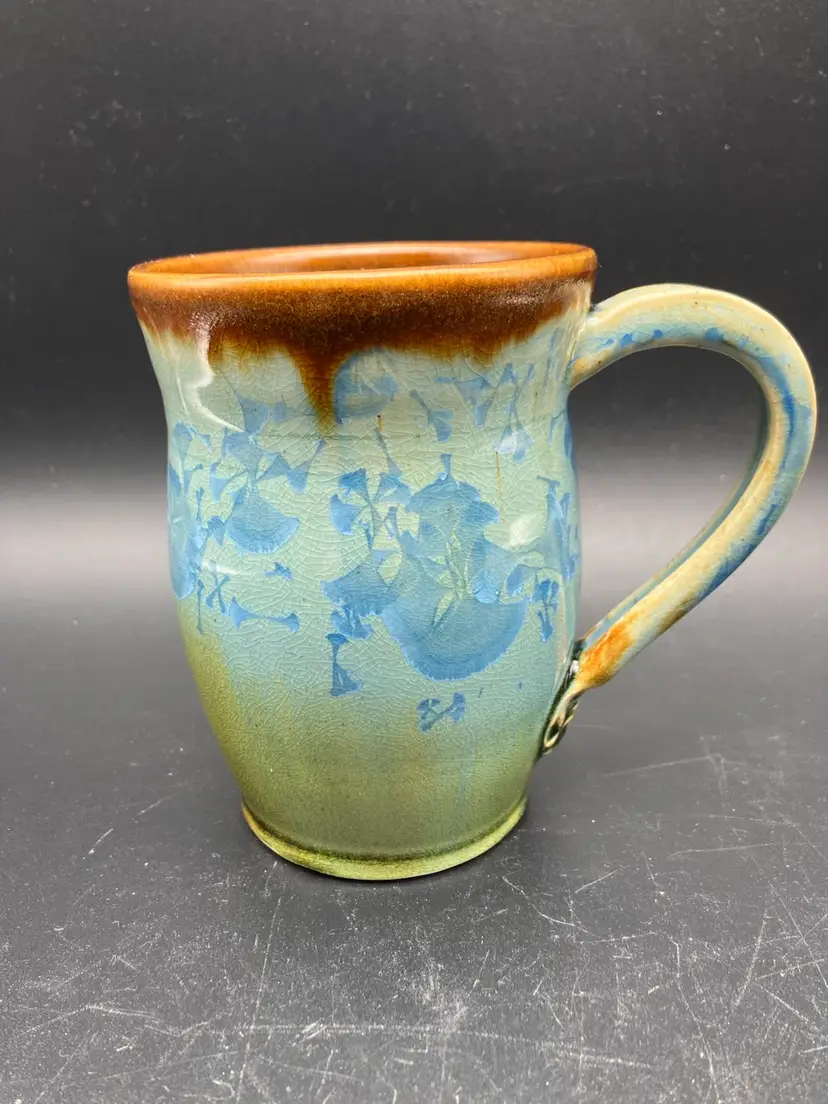 BIN - Studio Pottery Mug With Blue Crystalline Glaze, Signed