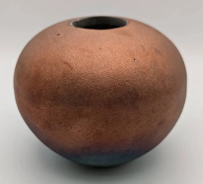 J. Dillard Raku Ceramic Pot Vase  Art Pottery Iridescent 3 " Signed