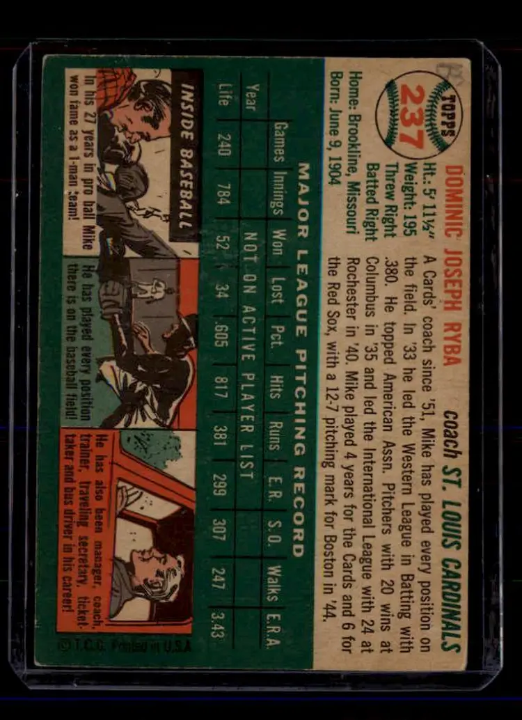 1954 Topps #237 Mike Ryba - (pk-tl1) - St. Louis Cardinals