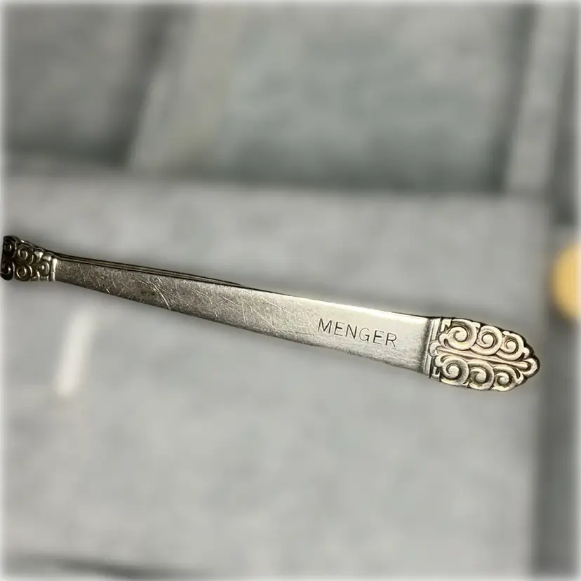 International Sterling Tie Clasp Engraved MENGER VTG International Northern Lights