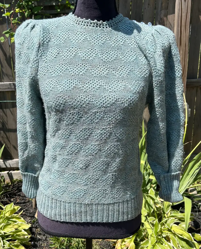 Vintage Sears JR Bazaar Blue Poly/Acrylic/Wool Blend Puffy Sleeve Sweater Medium