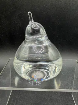 STEUBEN GLASS Pear Fig Fruit Signed Paperweight Figurine Collectible Glass