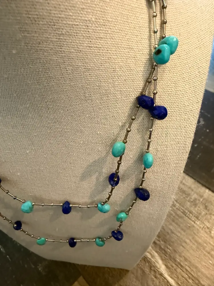 Blue Stone Necklace W/Sterling Clasp