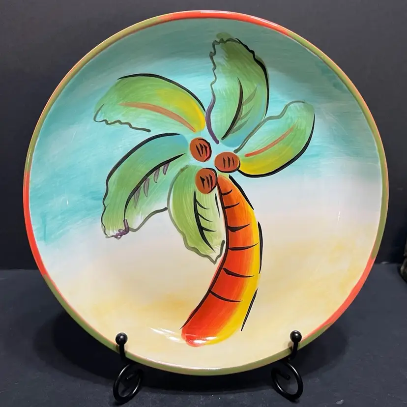 Clay Art Palm Beach Hand Painted StoneLiteβ’οΈ Clay Plate ~8.5β diameter