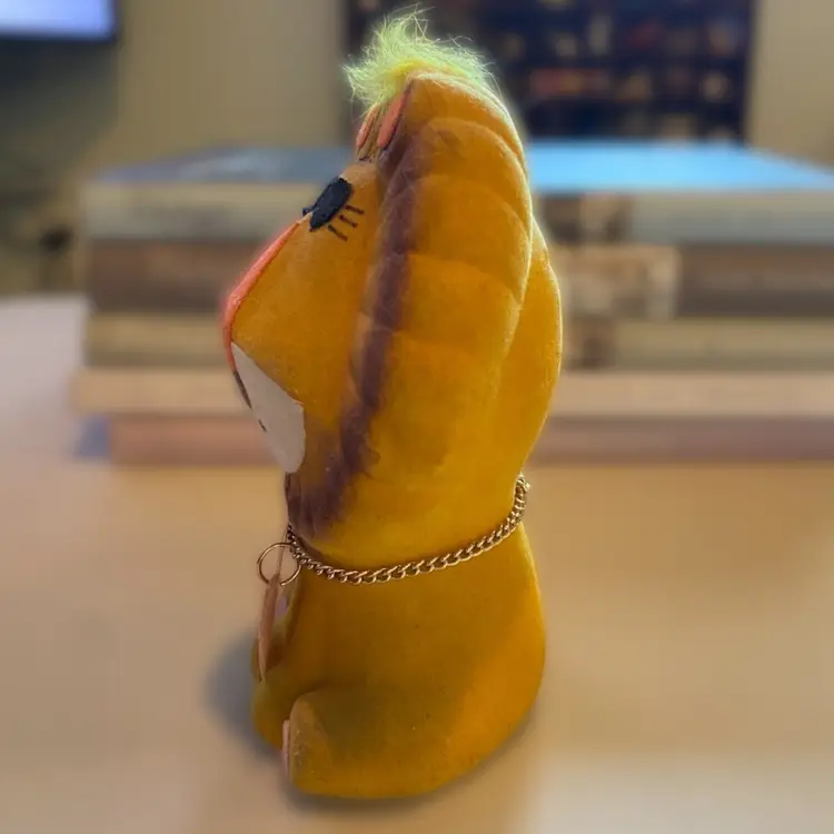 RARE 1960s Happy Friends Flocked Retro Lion Coin Bank Made In Japan