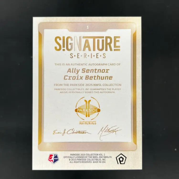 Ally Sentnor & Croix Bethune 2025 Parkside Dual Autograph /50 Print Run (Sentnor Sticker Issue - See Photos)