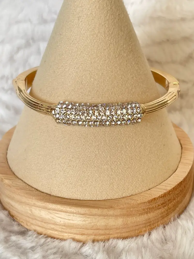 Charter Club Gold Tone Pavé Crystal Hinged Bangle Bracelet NWT