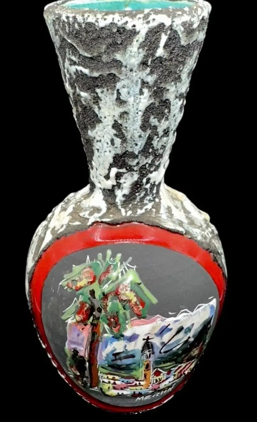 Vintage ITALY Fat Lava Ceramic Pottery Vase Merano MCM Retro Mid Century Modern