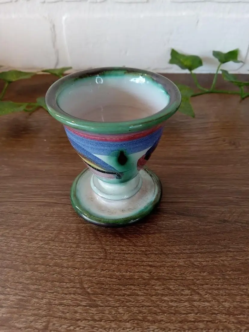 Hand Painted Terracotta Egg Cup Custard Small Vase 2.75"