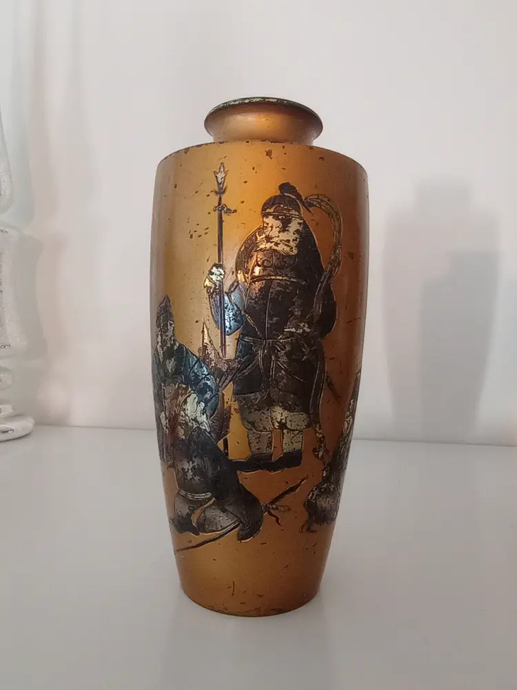 Pair of Gilt Bronze Japanese Vases with immortal figures, signed