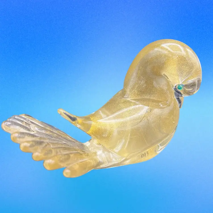 Formia Vetri Di Murano Glass Bird Dove Figurine Gold Aventurine Specks Italy