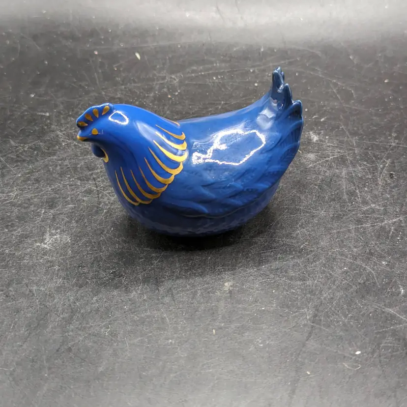 Vintage 1987 Minton Royal Doulton Hand Painted Blue Rooster With Gold Trim.