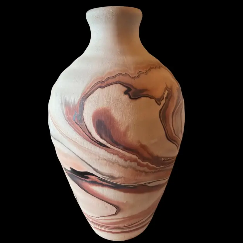 American Indian Pottery Vase Swirl Design Clay Nemadji Indian River Pottery