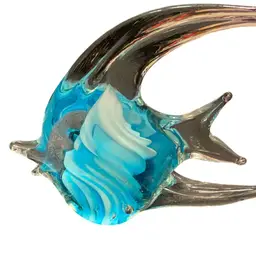 Large Fish Paper Weight In Clear And Blue Glass. Has Big Ice Cream Swirl