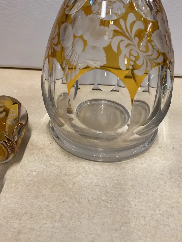 Crystal Yellow Cut to clear 7 Pc Decanter Set