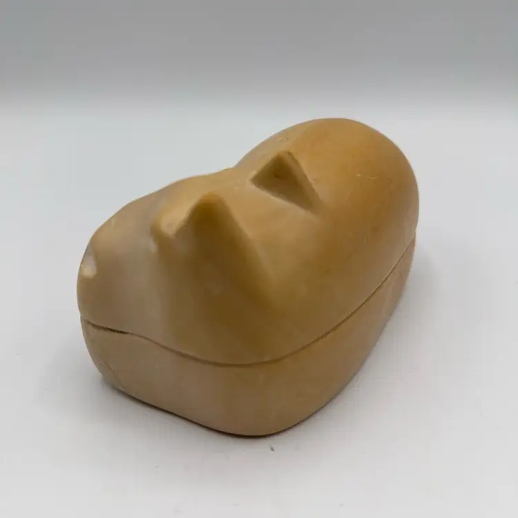 Soapstone Hippo Carved Trinket Box