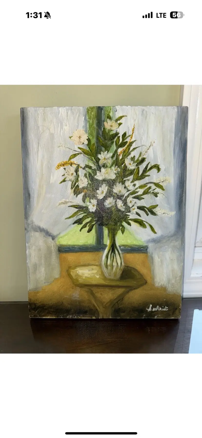 Signed original Floral painting; On Canvas: not framed, daisies, country 16 x 12