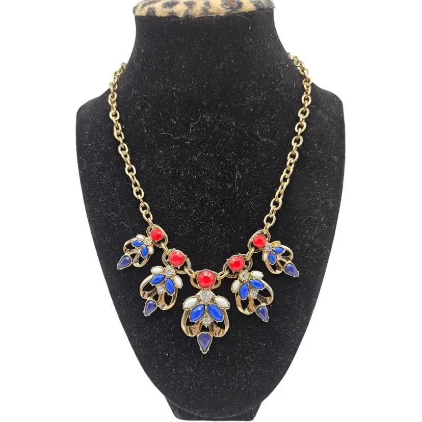 Vintage Red and Blue Statement Necklace