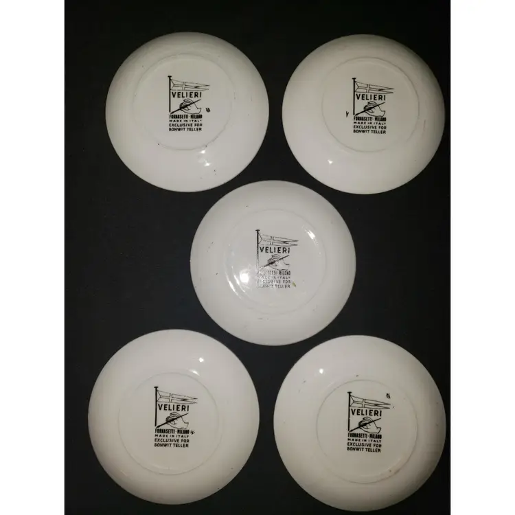 Vintage Velieri Fornasetti Milano Italy Tall Ship Coasters 4" Plates Black and Gold