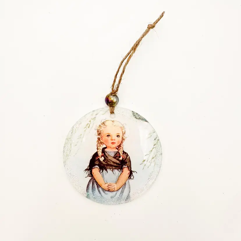 Girl and Prayer Vintage Illustration Christmas Ornament Handmade 3.5"