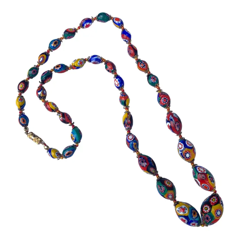 Vintage Murano Necklace Millefiori Venetian Italian Art Glass Beaded 25"