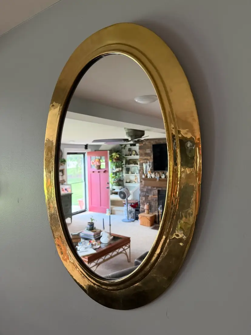 Gorgeous Solid Brass Vintage oval mirror Hand Made in Morocco ~25.5” x 18.5”  Shipping will be refunded for any over $1