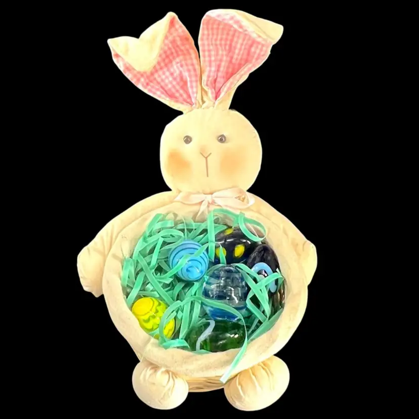 6 Mini Glass Egg Paperweights In Bunny BasketEaster Rabbit