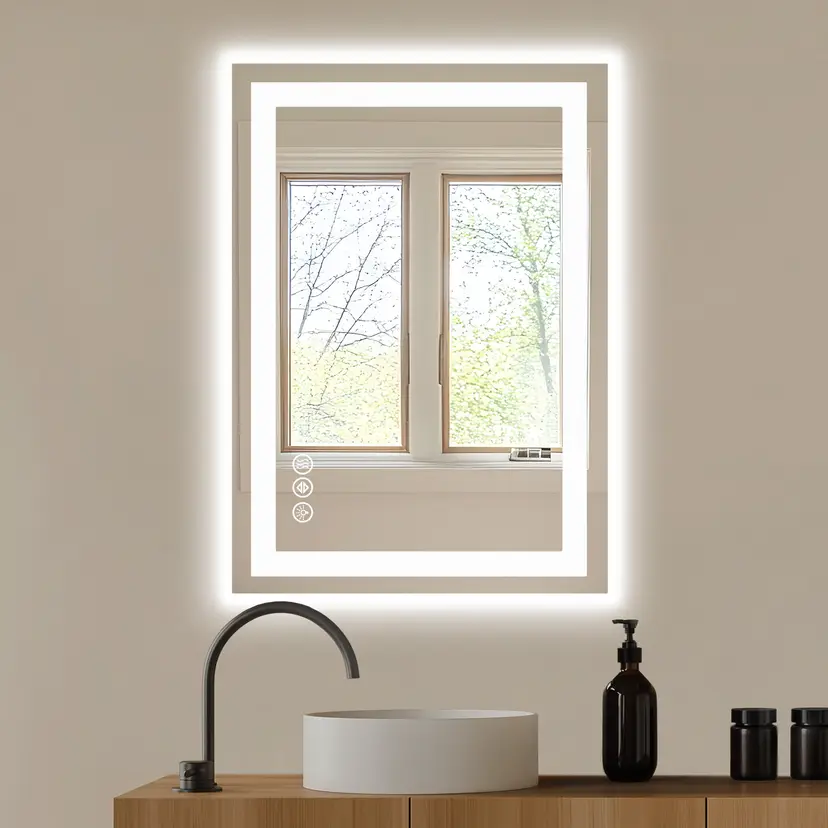 Anti-fog LED Bathroom Mirror With Dual Light Source And Three Lighting Modes
