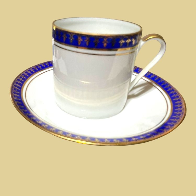 #01 032 Limoge, France, 2" X 3" Cobalt, Blue And Gold Demitasse, Cup And Saucer