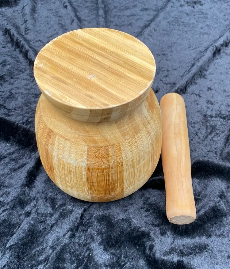 Handmade Wooden Bamboo Mortar and Pestle, 4" Inner Diameter