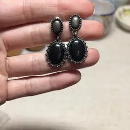 Silver tone & Black Earrings