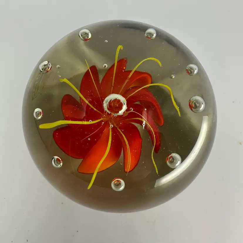 Vintage Orange Yellow w Controlled Bubbles Paperweight