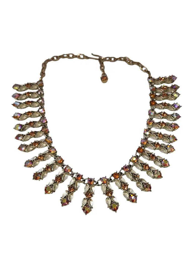 Vintage Unsigned Ab Rhinestone Bib Collar Necklace
